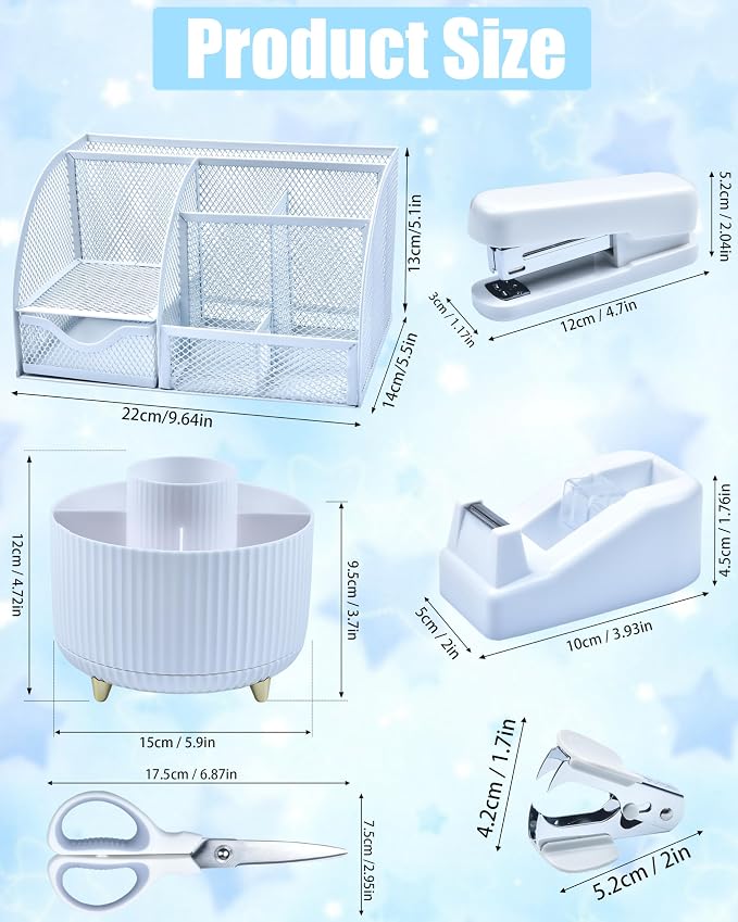 LXEVIHK 20Pcs White Desk Organizers and Accessories With Mesh Desk Organizer and 360°Rotating Pen Holder and a Lot of Office White Office Supplies Beautifully Presented in a Gift Box - Image 5