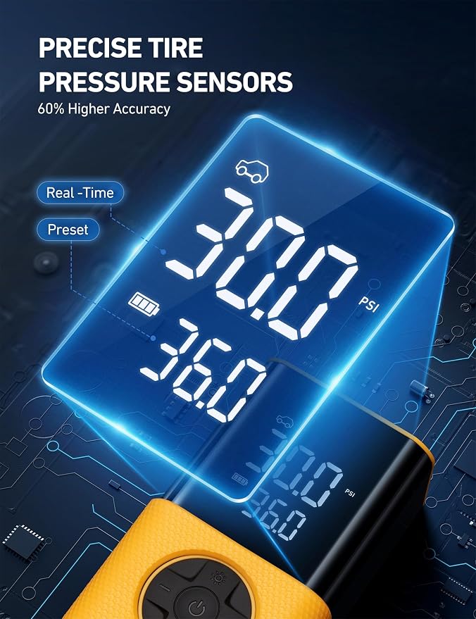 AstroAI L7S Tire Inflator Portable Air Compressor Cordless with Digital Pressure Gauge, 150 PSI LED Light Bike Air Pump with Fast Inflation & Auto Shut-Off for Car Tires,Motorcycles,Bikes,Balls,Yellow - Image 6