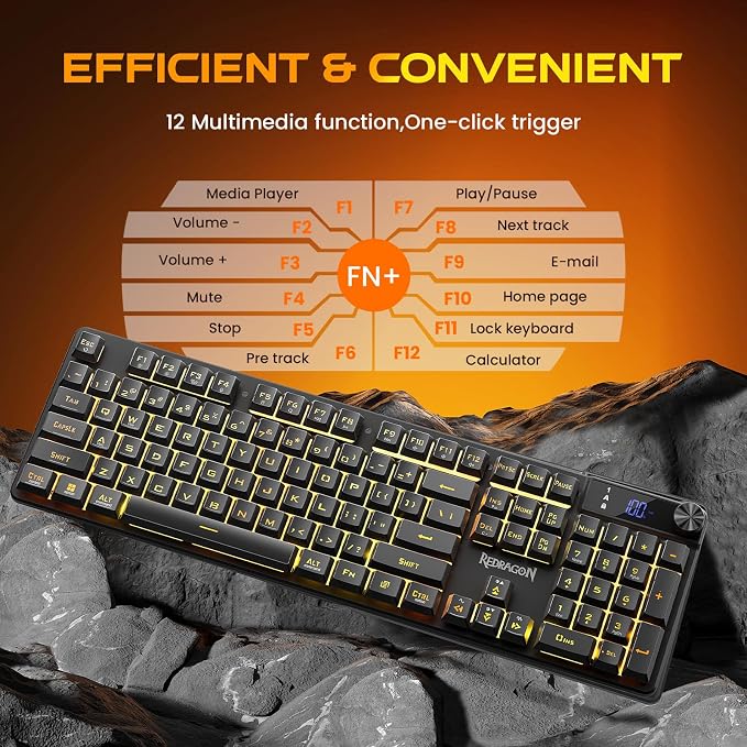 Redragon K521 Pro Wireless Gaming Keyboard with Screen, 4000mAh Battery | Mechanical Feeling, Tri-Mode BT/2.4G/USB-C, RGB Keyboard, 12 Multimedia Keys, Programmable Software, Full-size keyboard - Image 8