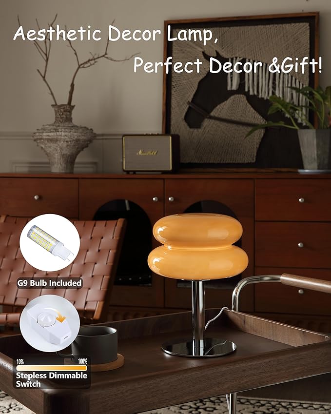 Glivpny Mushroom Lamp Table Lamp for Night Stands,Mid Century Modern Desk Lamps for Bedroom, Vintage Dimmable Bedside Small Cute Lamps, Cool Aesthetic House Warming Gifts New Home Decor (Copper) - Image 4