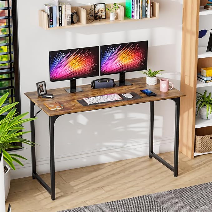 PayLessHere | 47 Inch Computer Desk | Brown | Sturdy Office Desk | Metal Frame, Adjustable Feet | Water-Resistant, Scratchproof Surface | Writing Table for Home Office or Study | Pack of 1 - Image 2