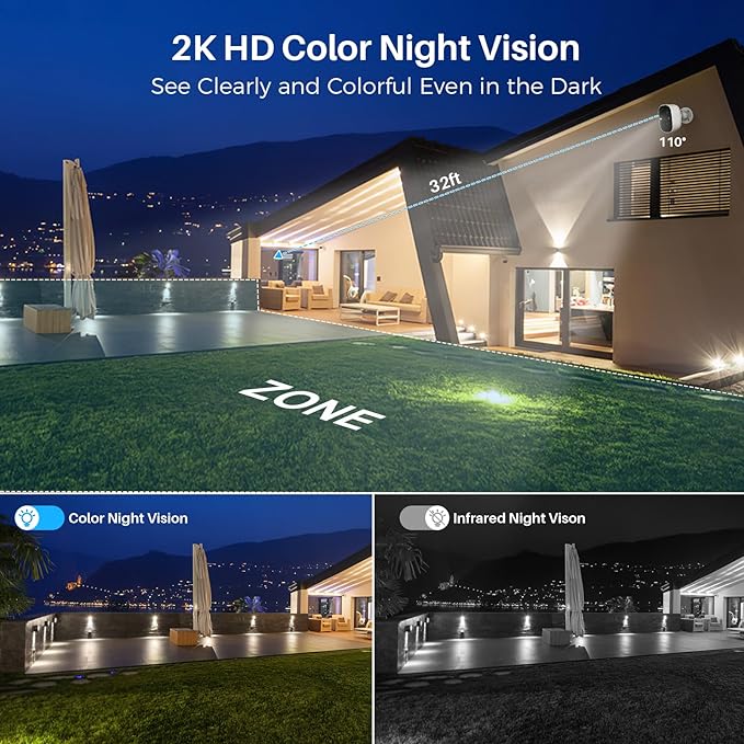 Security Cameras Wireless Outdoor Indoor, 2K Battery Powered WiFi Camera for Home Security, AI Motion Detection, Color Night Vision, IP66 Weatherproof, 2-Way Talk, Siren Alarm, SD/Cloud Storage - Image 2