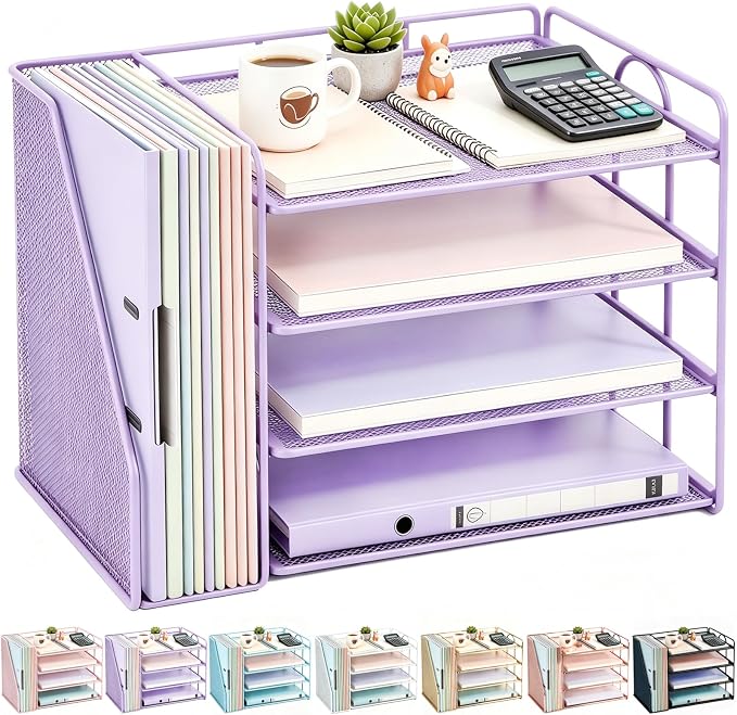 gianotter 4-Tier Paper Organizer With Magazine Holder | Desk Organizers and Accessories, File Organizer for Office Supplies Storag (Purple, 4-Tier) by gianotter