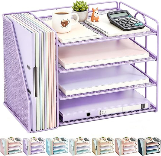 gianotter 4-Tier Paper Organizer With Magazine Holder | Desk Organizers and Accessories, File Organizer for Office Supplies Storag (Purple, 4-Tier) by gianotter