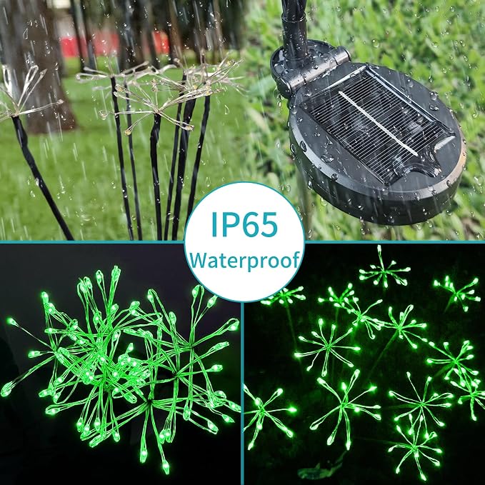 JJGoo Solar Garden Lights, New Upgraded 2 Pack Solar Swaying Starburst Light, Waterproof Fireworks Outdoor Lights, Yard Patio Pathway Decoration, Green - Image 6