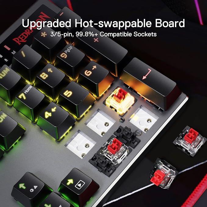 Redragon K556 PRO Wireless RGB Mechanical Gaming Keyboard, 104-Key Aluminum | 0 Delay Tri-Mode BT/2.4GHz/USB-C for More Devices, Rock-Solid Stability, AM-PM Using Durability, Quiet Linear Red Switch - Image 2