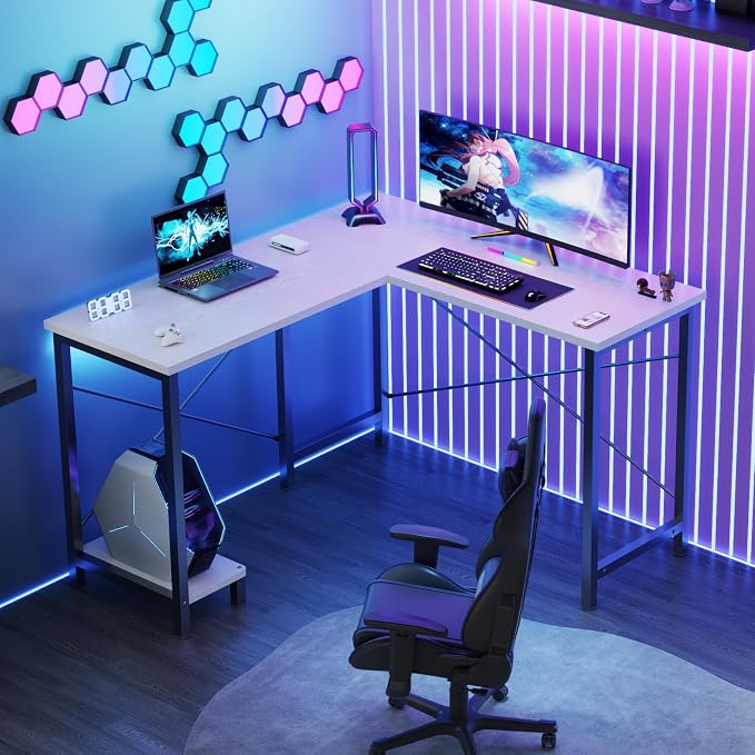 DUMOS 50-Inch Reversible L Shaped Desk with CPU Shelf, White | Computer Desk with Sturdy Metal Frame, Corner Gaming Desk, Home Office Desk for Study, Writing and Work, Sturdy Modern Design - Image 8