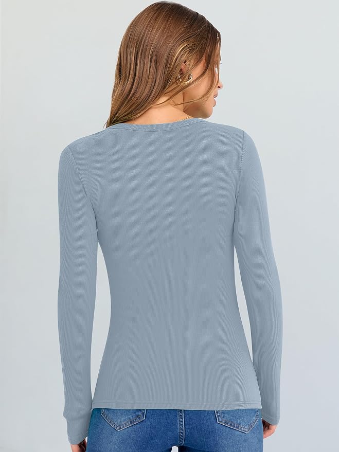 ANRABESS Long Sleeve V Neck Shirts for Women | Soft Comfy Ribbed Knit Fitted Tshirts, Casual Going Out Tops, 2026 Trendy Basic, Fall Winter Underscrub Layering Clothes - Image 3