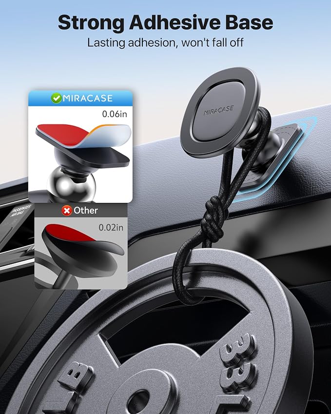 Miracase for MagSafe Car Mount【Strong Magnets】 Magnetic Phone Holder for Dashboard，360 Adjustable Car Phone Holder, Compatible with Garmin GPS iPhone Android and All Smartphones, Black - Image 3