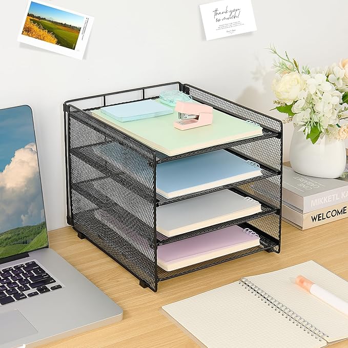 OPNICE 4-Tier Paper Organizer Letter Tray, Desk Organizers and Accessories, Office Desk Accessories, Desktop File Organizer for Office, Home or School, Black - Image 6