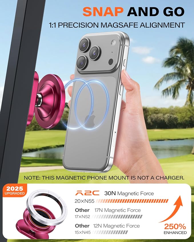 A2C Burgundy Alloy Magnetic Golf Cart Phone Holder, Women Golf Accessories | Rose Red Golf Gifts for Female Golfers Ladies Her Girls Mom Mother Wife, Golf Accessories Essential Fits EZGO Club Car Yamaha - Image 5