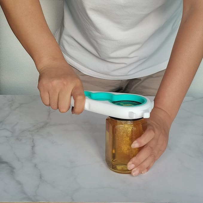 Otstar Jar Opener Bottle Opener and Can Opener for Weak hands, Seniors with Arthritis and Anyone with Low Strength, Mutil Jar Opener Get Lids Off Easily (White and Cyan) | Adjustable Lid Opener Effortlessly Opens Jars, Bottles & Pop-Top Cans, Great for... - Image 4