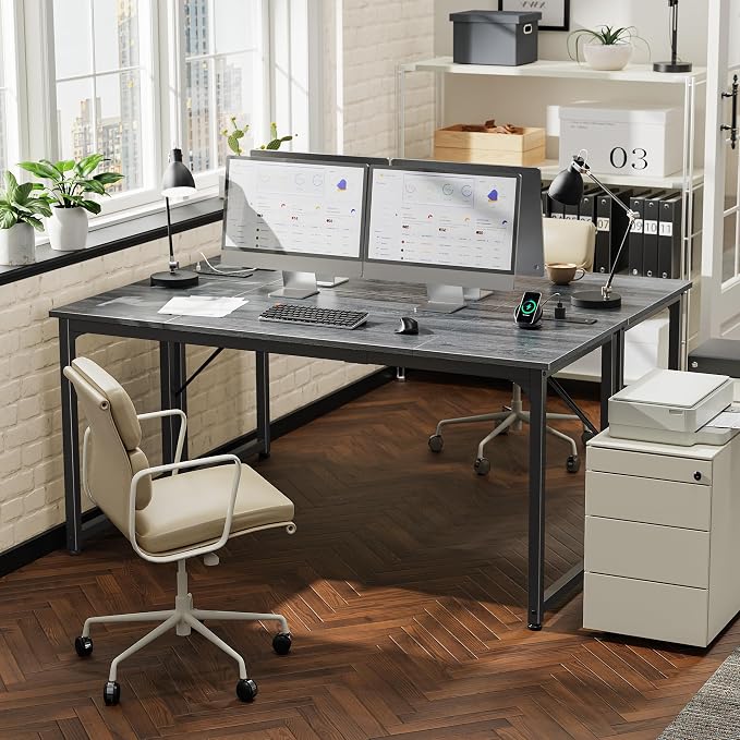 PRAISUN 63 X 24 Inch Computer Desk, Power Outlets, USB-C, Grey | Office Desk with 4 AC Outlets, USB & USB-C, Sturdy Metal Frame, Spacious Desktop for Work, Writing, Study & Gaming - Image 2