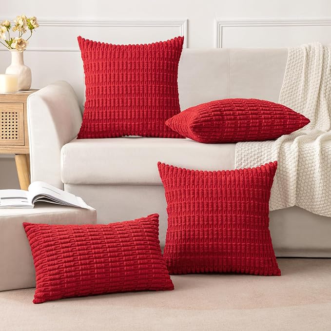 MIULEE Pack of 2 Red Corduroy Decorative Pillow Covers 18x18 Inch Soft Boho Striped Throw Pillow Covers Modern Farmhouse Home Decor for Sofa Living Room Couch Bed - Image 9