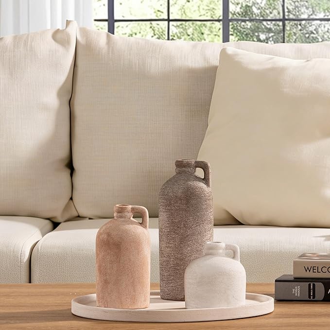 Ceramic Vase Home Table Decor - Flower Vase Set of 3 Living Room Kitchen Decorations Farmhouse Modern Rustic Vases Decorative Centerpiece for Shelf Bedroom Office Bathroom Dining Coffee Desk - Image 3