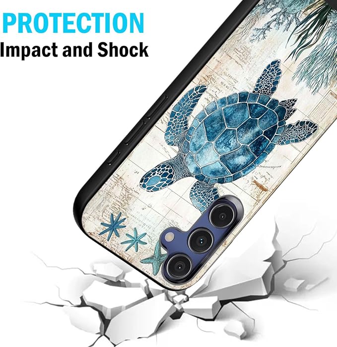 Designed for Galaxy S24 FE Phone Case,Slim Silicone Shockproof Protective Case for Galaxy S24 FE 6.7 inch,Sea Turtle Illustration - Image 2