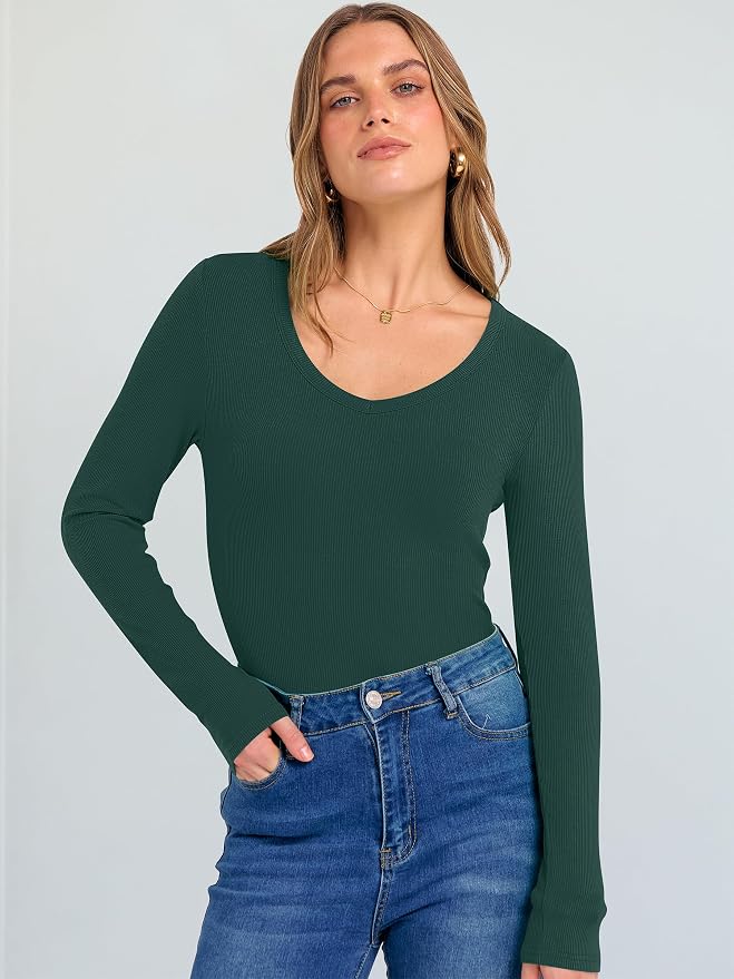 ANRABESS Long Sleeve V Neck Shirts for Women | Soft Comfy Ribbed Knit Fitted Tshirts, Casual Going Out Tops, 2026 Trendy Basic, Fall Winter Underscrub Layering Clothes - Image 2
