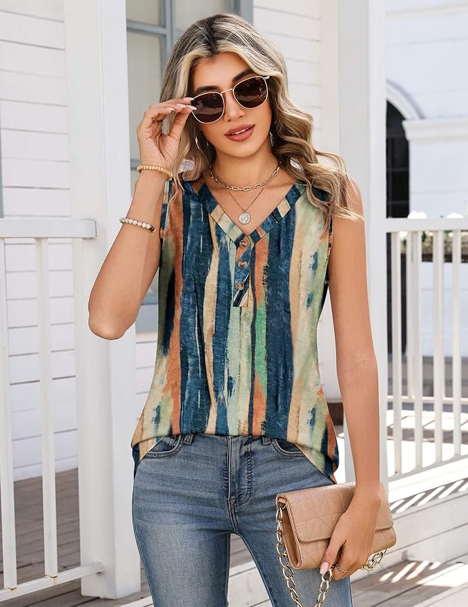 Zeagoo Tank Tops for Women 2026 Summer Top Henley Shirts Dressy Casual Loose Fit V-Neck Button Down Sleeveless Tshirt Blouse - Image 2