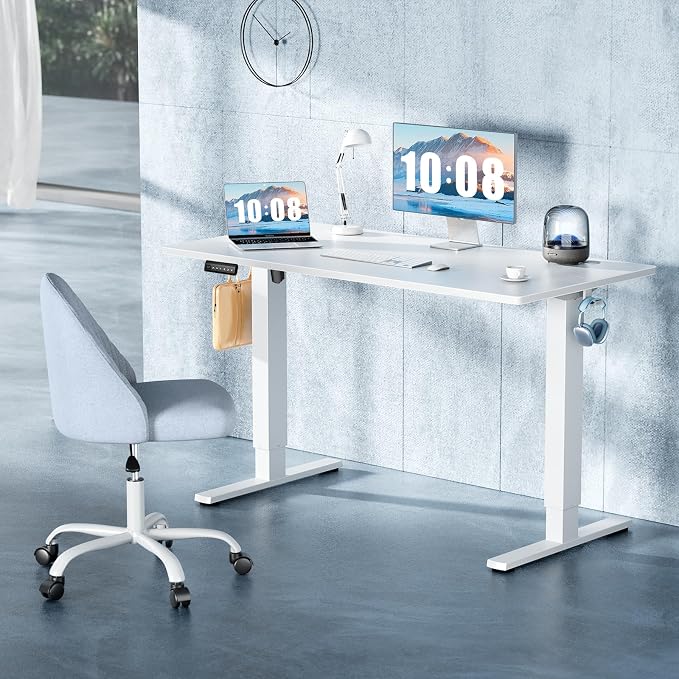 DUMOS 40 Inch Electric Standing Desk, Memory Adjustable Home Office Desk | Sit Stand Up Desk for Work Home Office,Adjustable Desk, Rising Computer Table with Splice Board,Cable Management,Hook,White - Image 4