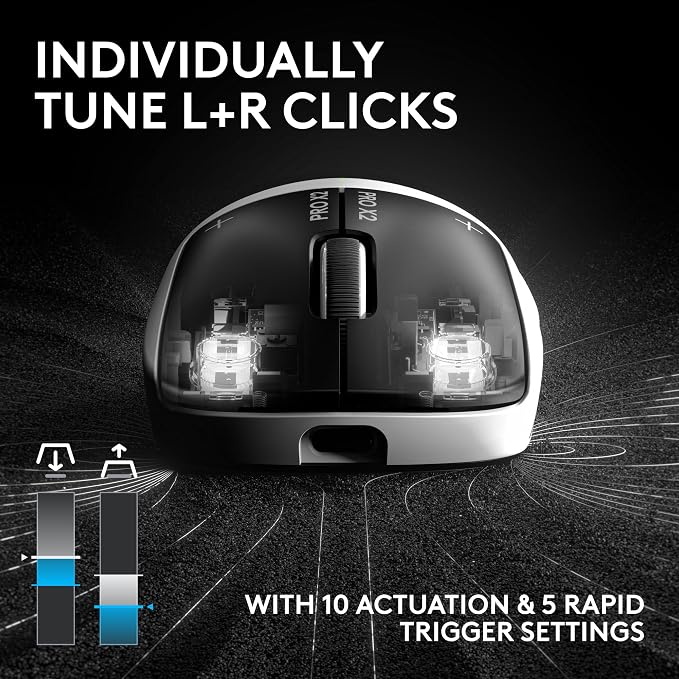 Logitech G PRO X2 SUPERSTRIKE Wireless Gaming Mouse - Black/White | Customizable Rapid Trigger Magnetic Analog Switches, Adjustable Click Haptics, 61g Lightweight, USB-C, <8K, For PC/Mac - Image 6