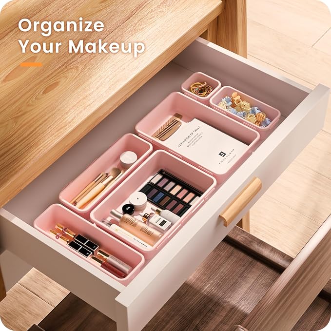 【Military Grade】A-LuGei Drawer Organizer,【】Makeup organizer,【Holds 177 Items】Bathroom Organizers and Storage,Organization and Storage,Desk Drawer Organizer for Vanity【Pink】 - Image 3
