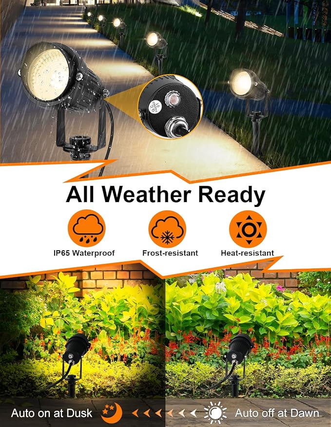 Dusk to Dawn Outdoor LED Spotlight,Outdoor Landscape Lighting with Photocell Sensor, 3000K Warm White Waterproof Spot Lights for Yard Flag Pole House Garden Tree(2 Pack) - Image 5