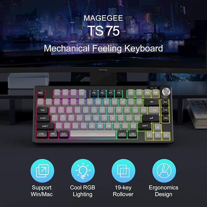 MageGee Mini 60% Gaming Keyboard, RGB Backlit 75 Key Ultra-Compact Keyboard, TS75 Ergonomic Waterproof Mechanical Feeling Office Computer Keyboards for PC, MAC, PS4, Xbox ONE Gamer - Image 2