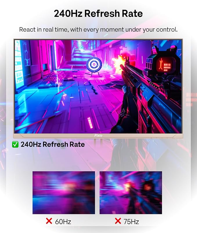 Pixio PX249 Wave Pink Rose Gold 24 inch 240Hz Refresh Rate FHD 1080p Resolution Fast IPS Panel 1ms GTG Response Time Built-in Speakers Gaming Monitor with Adaptive Sync - Image 3
