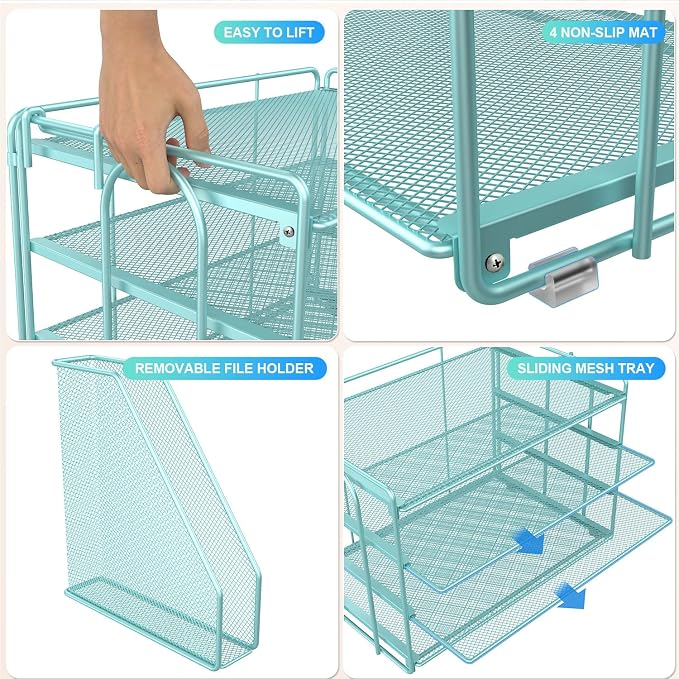 gianotter 4-Tier Paper Organizer With Magazine Holder | Desk Organizers and Accessories, File Organizer for Office Supplies Storag (Blue, 4-Tier) - Image 6