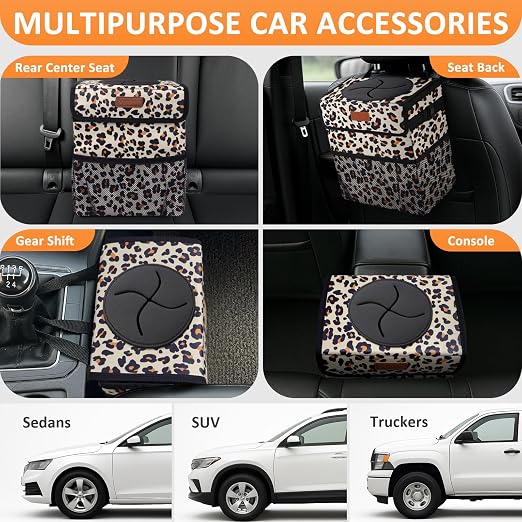 Vankor 3 Gallons Cute Car Trash Can, Car Accessories for Interior Leak Proof Can Trash Bag Hanging Waterproof Automotive Vehicle Garbage Cans Leopard Print Pattern - Image 5
