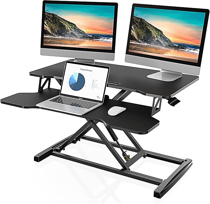 FITUEYES Height Adjustable Standing Desk 32” Wide Sit to Stand Converter Stand Up Desk Tabletop Workstation for Dual Monitor Riser FSD308001WB by FITUEYES