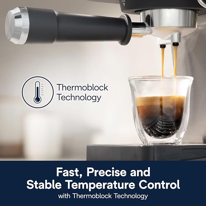 De'Longhi Classic Signature Espresso Machine, Adjustable Milk Frother | #1 Worldwide Espresso Machine Maker, Rapid Heat-Up, Preset Single & Double Espresso, Frother, Pressure Gauge, Compact Design - Image 4