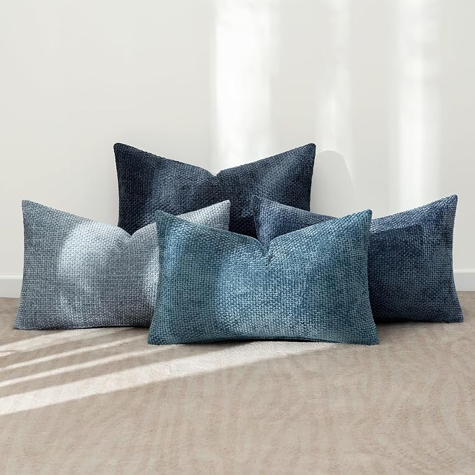 MIULEE Pack of 4 Couch Throw Pillow Covers 12x20 Inch Neutral Blue Soft Decorative Chenille Pillow Covers Farmhouse Accent Cushion Covers for Boho Western Spring Coastal Decor Sofa Bed Living Room - Image 3