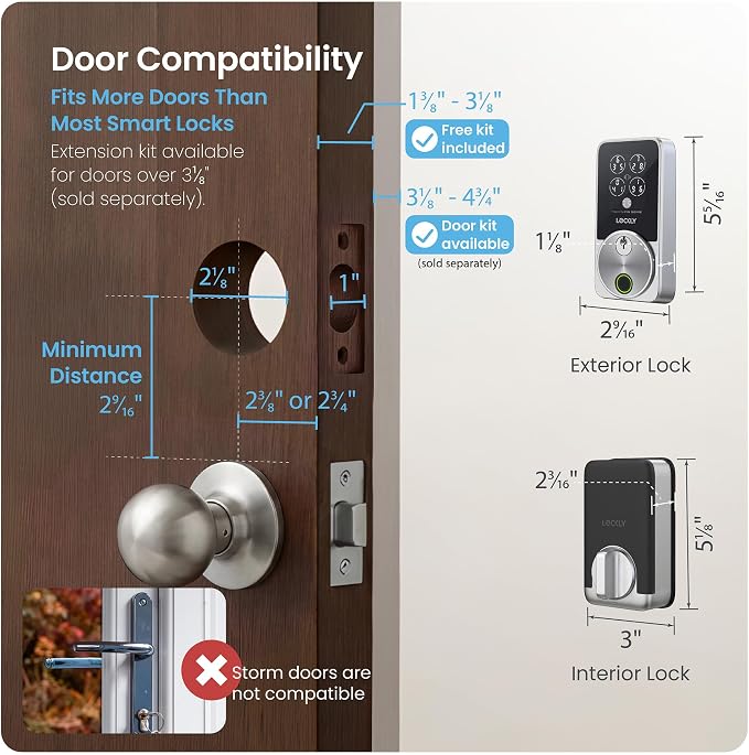 Lockly Secure Pro Smart Door Lock,Fingerprint Keyless Entry Door Lock,Apple Home Key Compatible,Auto Lock, App Remote Control,IP65 Waterproof,Easy Installation - Image 9