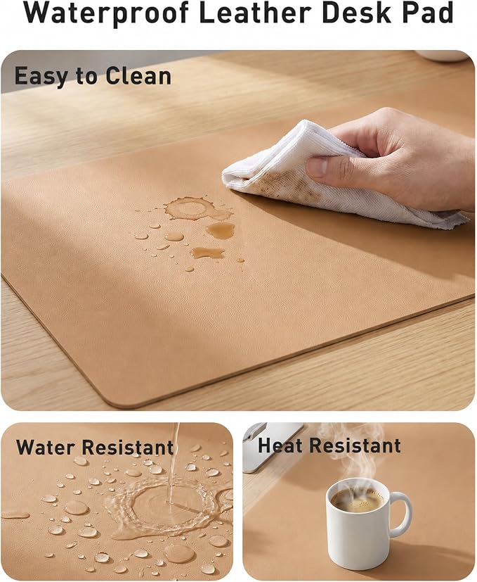 Aothia Faux Leather Desk Mat for Keyboard & Mouse (Khaki, 42" x 17") | Creates One Clean Surface For Your Keyboard, Mouse And Laptop, Helping Keep Your Workspace Organized Every Day - Image 7