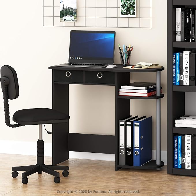 Furinno Go Green 32-Inch Computer Desk, Office Desk with 2 Side Shelves and Storage Bins, Rectangular Home Office Desk, Gaming Desk for Home Office, Bedroom, Study Room, Classic Black by Furinno-FitsYourSpaceFitsYourBudget