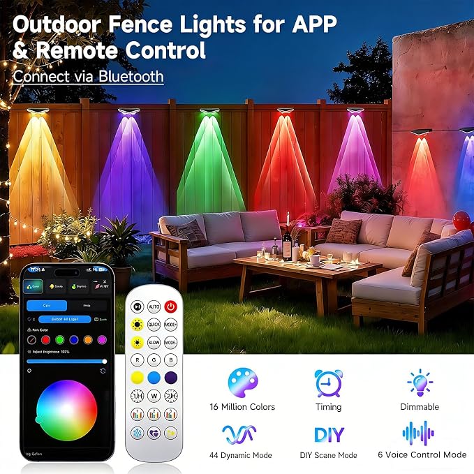 AHAWILL Fence Lights Outdoor 8 Packs,Smart RGB Fence Lighting with APP&Remote Control,IP67 Waterproof Fence Lights,DIY Scene Modes,LED Light for Fence,Patio,Yard,Garden(50ft) - Image 4