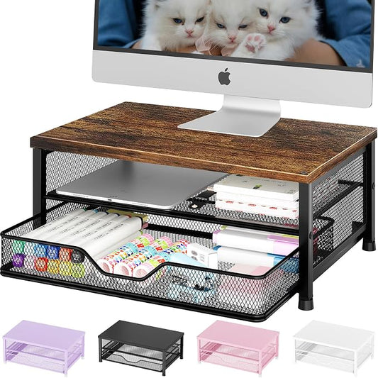 OPNICE Computer Monitor Stand Riser, Desk Organizer with Drawer, Printer & Laptop Stand, Office Desk Accessories & Workspace Desktop Organizers Storage for Office Supplies(Brown) by OPNICE