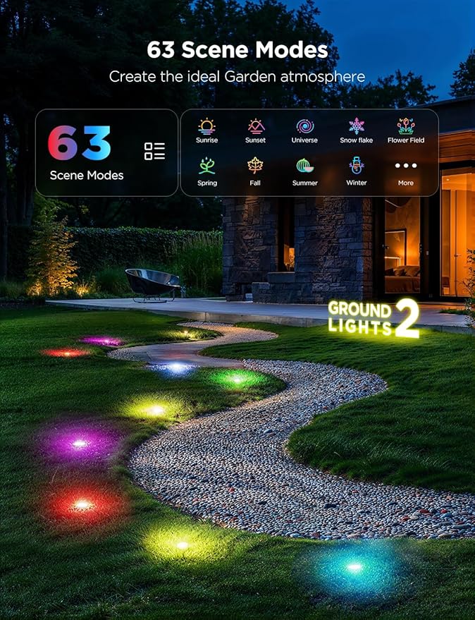 Govee Outdoor Ground Lights 2, 50ft Patio Decorations, 15 Pack | RGBIC Pathway Lights With 100LM Warm White, IP67 Waterproof, 63 Scene Modes, Works With Alexa, Google Assistant - Image 4