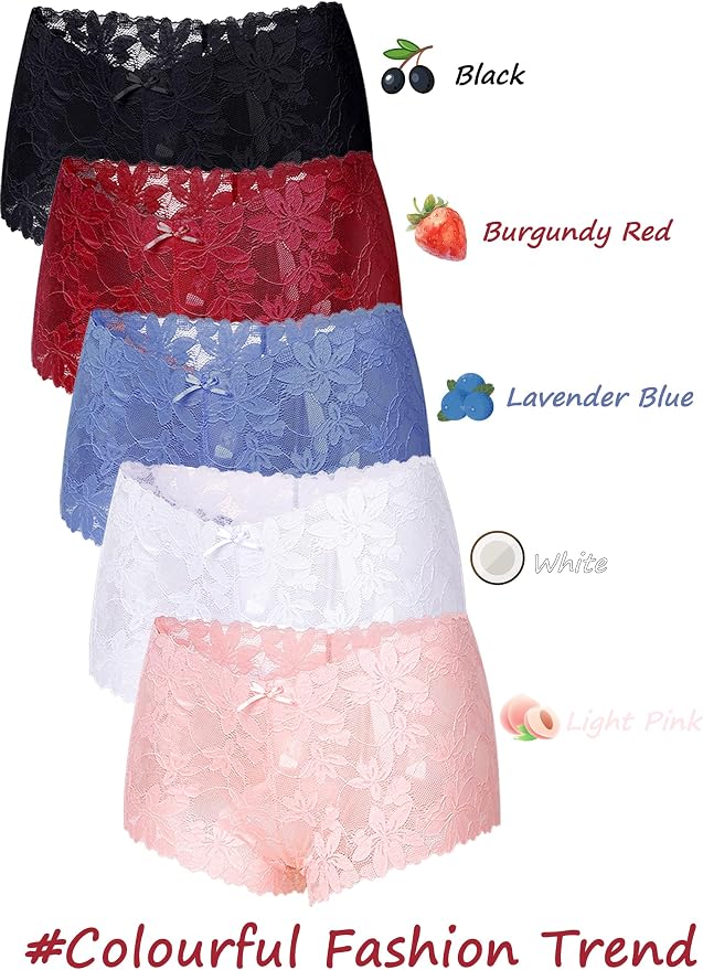 Take Talk Sexy Lace Underwear Panties Lingerie Gift for Women Wife 5 Pack Soft Cheeky Boy shorts Plus Size Underwear Women - Image 6