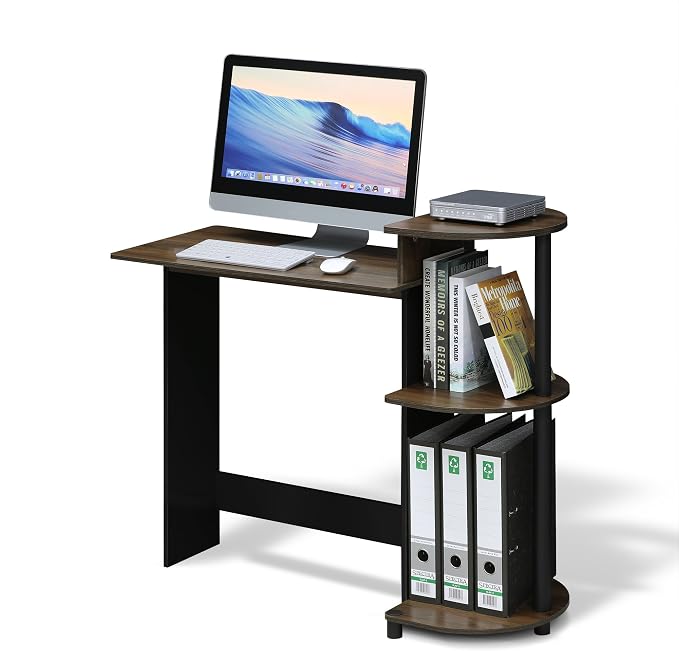 Furinno COMPACT Desk, 28.5" Wide Gaming Desk with Shelves, Computer Desk with Book Shelf, Office Desk for Home Office, Study Room, Dorm, Bedroom, Columbia Walnut - Image 6