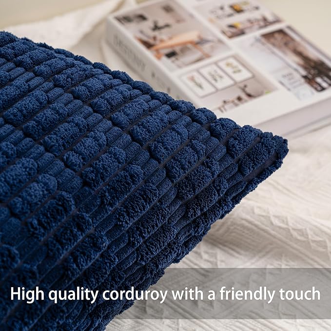 Aegero Pack of 2 Corduroy Decorative Throw Pillow Covers 12x20 InchSoft Boho Striped Pillow Covers Modern Farmhouse Home Decor for Sofa Living Room Couch Bed(Blue) - Image 2