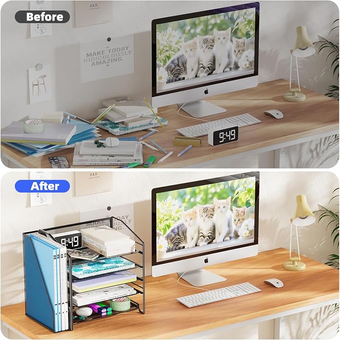 Simple Trending 5-Tier Desk File Organizer, Paper Organizer, Black | Adjustable Letter Trays, Side File Shelf，Durable Steel Mesh, Space Saving, for Home Office, 15.4"L x 9"W x 13"H - Image 3