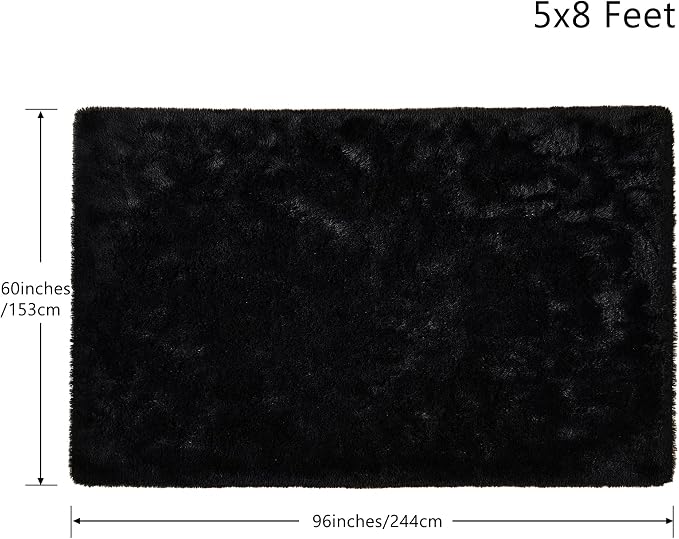 Tepook Super Soft Fluffy Rug for Bedroom, Modern Shaggy Fuzzy Kids Rugs for Living Room, Plush Indoor Nursery Home Decor Dorm Carpet with Non-Slip Bottom, Black, 5 X 8 Feet - Image 2