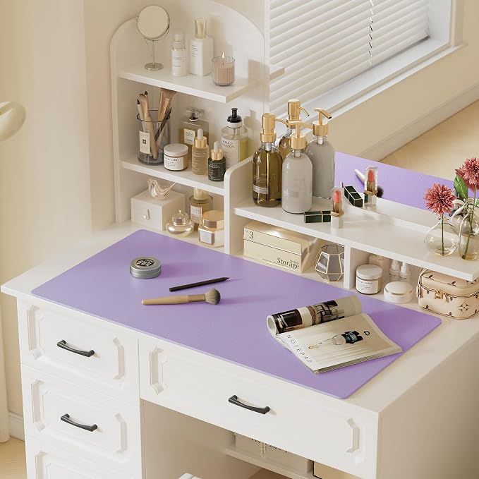 Aothia Faux Leather Desk Mat (Light Purple, 31.5" x 15.7") | Creates A Clean, Organized Workspace With One Surface For Your Keyboard, Laptop And Mouse - Image 6
