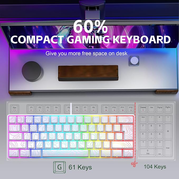 Snpurdiri 60% Wired Gaming Keyboard, 61 Keys RGB Contour Line (White) | Backlit Ultra-Compact Small Gaming Keyboard for PC/Mac Gamer, Typist, Travel, Easy to Carry on Business Trip - Image 5