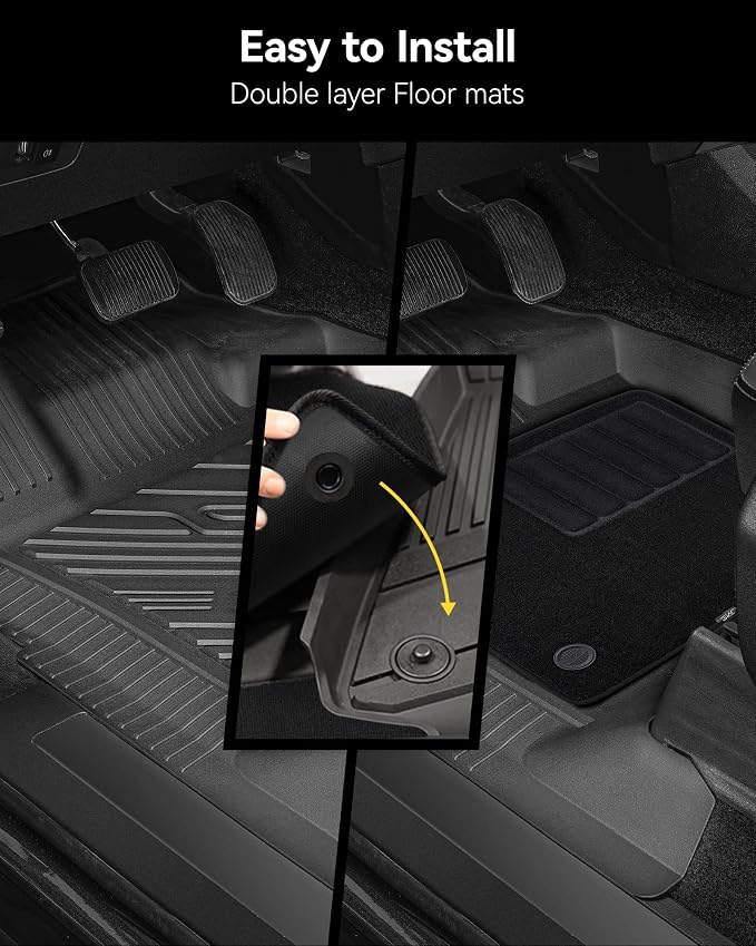 3W Floor Mats & Front Carpet for Ford Super Duty Crew Cab F-250 & F-350 & F-450 & F-550 (2017-2024 2025), All-Weather Storage TPE 1st & 2nd Row Liners, Bucket Seat Compatible, Not for Vinyl Floor - Image 8