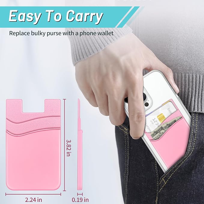 SHANSHUI Phone Card Holder, Double Silicone Cellphone Wallet Stick On Credit Card Holder Phone Pocket for Almost Smartphones & Case - Pink White Black /3pcs - Image 5