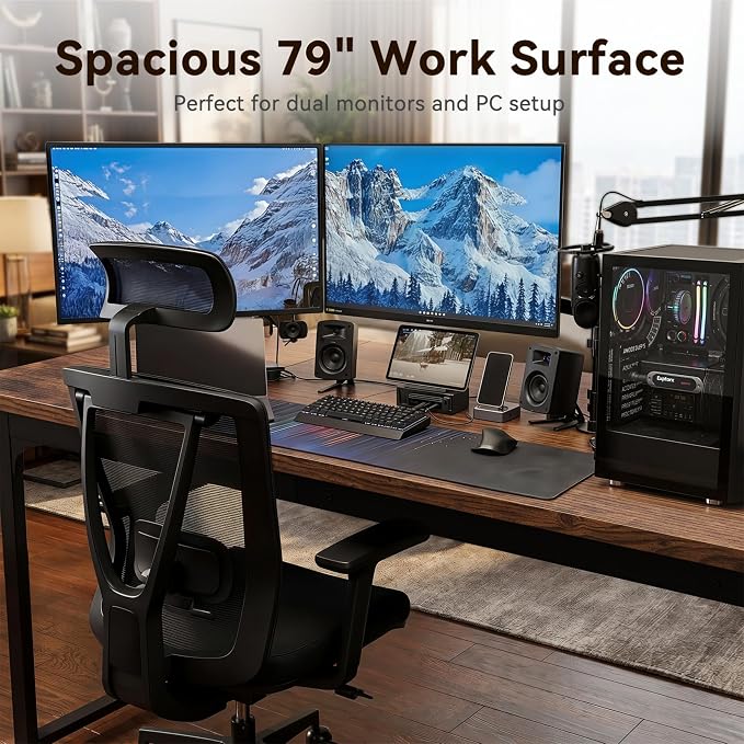 Coleshome 79 Inch Computer Desk with Power Outlet | Extra-long workspace • Supports multi-monitor setups • Stable steel frame • Spacious legroom • Home office & gaming - Image 5