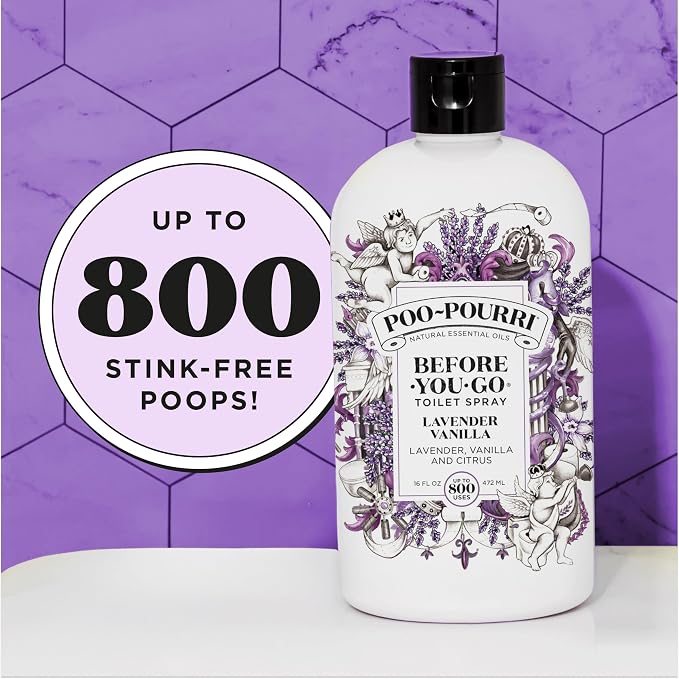 Poo-Pourri Before-You-Go Toilet Spray Refill, Lavender Vanilla,16 Fl Oz, Up to 800 Uses, Bathroom Odor Deodorizer with Essential Oils for Home or Work, Lavender, Vanilla and Citrus Scent - Image 9